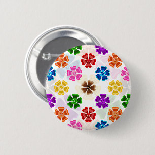Chapa Redonda De 5 Cm Diseño de flores de arcoíris retro colorido blanco