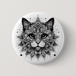Chapa Redonda De 5 Cm Diseño de gato con patrón de mandala