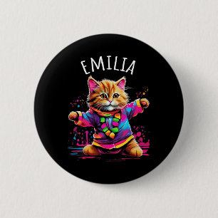 Chapa Redonda De 5 Cm Diseño De Gato De Baile Colorido De Emilia Para No