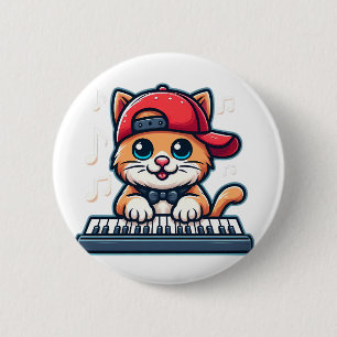 Chapa Redonda De 5 Cm Diseño de gato tocando el piano para amantes de la