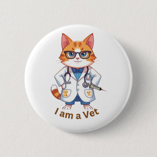 Chapa Redonda De 5 Cm Diseño de gato veterinario lindo "Soy un veterinar