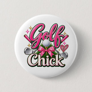 Chapa Redonda De 5 Cm Diseño de Golfista Linda Pollita Rosa Amante del G