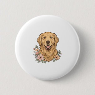 Chapa Redonda De 5 Cm Diseño de grabado vintage floral de Golden Retriev