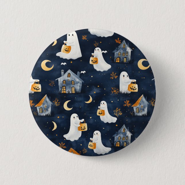 Chapa Redonda De 5 Cm Diseño de Halloween con fantasmas y calabazas (Anverso)