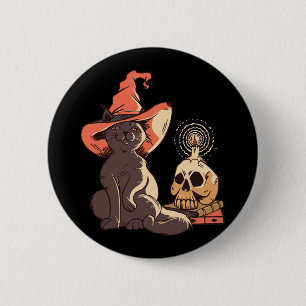Chapa Redonda De 5 Cm Diseño de Halloween de Bruja Gatito Negro