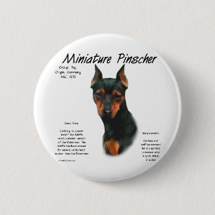 Chapa Redonda De 5 Cm Diseño de historial de Pinscher en miniatura (negr