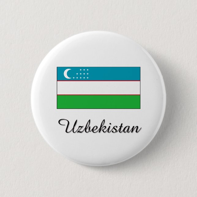 Chapa Redonda De 5 Cm Diseño de la bandera de Uzbekistán (Anverso)