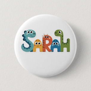 Chapa Redonda De 5 Cm Diseño de Letras Dino Cute Nombre de Dinosaurio Sa