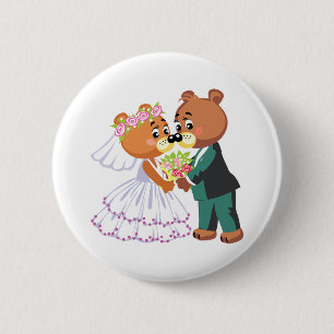 Chapa Redonda De 5 Cm diseño de ositos de novia y novio lindos para boda