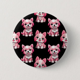 Chapa Redonda De 5 Cm Diseño de patrón de perro de cachorro rosa - negro