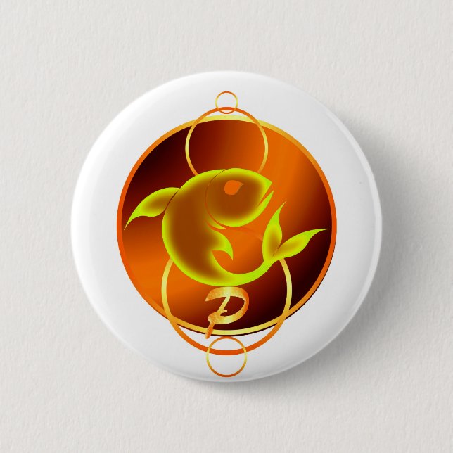 Chapa Redonda De 5 Cm Diseño de Pisces Naranja de Rótulo Zodiac (Anverso)
