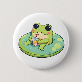 Chapa Redonda De 5 Cm Diseño de rana Chibi linda día de verano en la pis