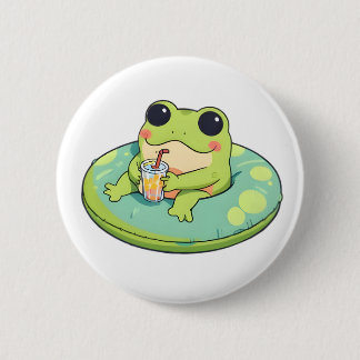 Chapa Redonda De 5 Cm Diseño de rana Chibi linda día de verano en la pis