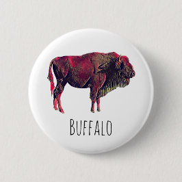 Chapa Redonda De 5 Cm Diseño de Retrato de Búfalo para Animales de Bison