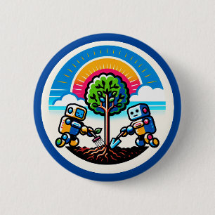 Chapa Redonda De 5 Cm Diseño de robots ecológicos para Pegatina de plant