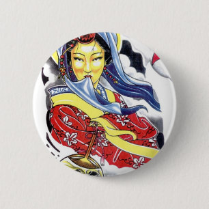 Chapa Redonda De 5 Cm diseño de tatuaje de geisha