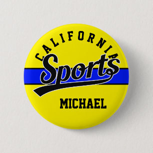 Chapa Redonda De 5 Cm Diseño de texto: DEPORTES negros + tu propio texto