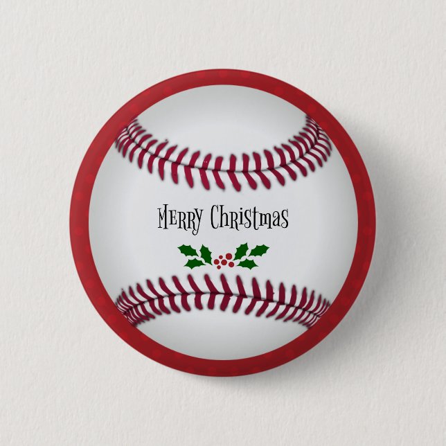 Chapa Redonda De 5 Cm Diseño de vacaciones de béisbol, Feliz Navidad (Anverso)