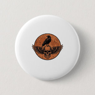 Chapa Redonda De 5 Cm Diseño de vector de luna naranja de cráneo alado d