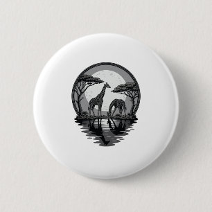 Chapa Redonda De 5 Cm Diseño de vector de silueta de jirafa luna safari 