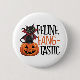 Chapa Redonda De 5 Cm Diseño felino de un gato de vampiros de Halloween