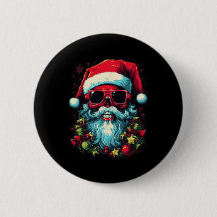 Chapa Redonda De 5 Cm Diseño gráfico de cráneo de Navidades de borde fes