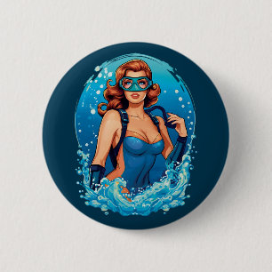 Chapa Redonda De 5 Cm Diseño gráfico vintage Hembra Scuba Diver