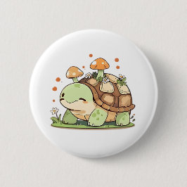 Chapa Redonda De 5 Cm Diseño Kawaii Cottagecore de Tortuga del Bosque En