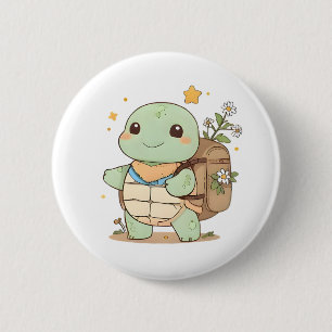 Chapa Redonda De 5 Cm Diseño Kawaii de Tortuga Viajera de Aventuras Lind