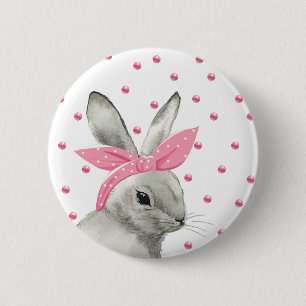Chapa Redonda De 5 Cm Diseño lindo Bunny Pink Bow