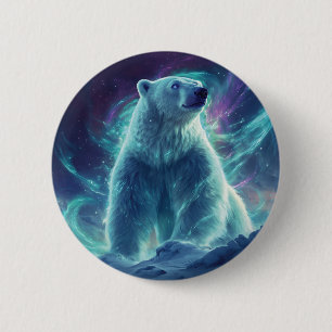 Chapa Redonda De 5 Cm Diseño majestuoso de oso polar con luces boreales