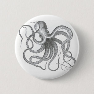 Chapa Redonda De 5 Cm Diseño náutico del vintage del pulpo del steampu