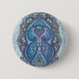 Chapa Redonda De 5 Cm Diseño Ornate Blue & Verde azulado Mandala