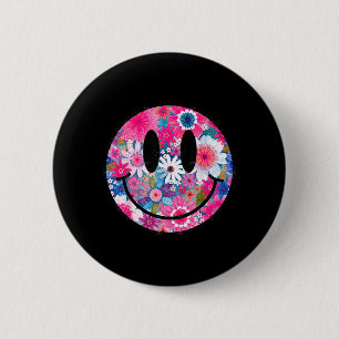 Chapa Redonda De 5 Cm Diseño retro feliz flores cara sonriente groovy bo