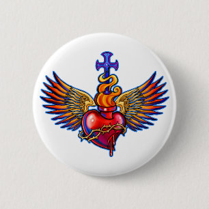 Chapa Redonda De 5 Cm Diseño sagrado de las alas del ángel del corazó