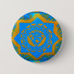 Chapa Redonda De 5 Cm diseño tibetano de oro azul