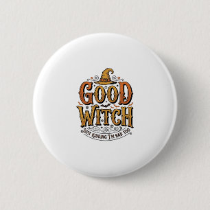 Chapa Redonda De 5 Cm Diseño tipográfico de Halloween de bruja buena vin