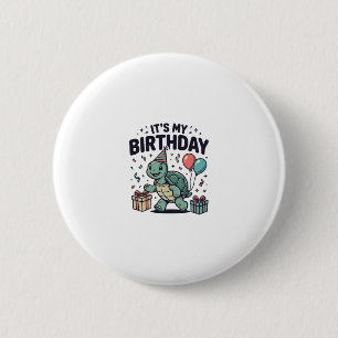 Chapa Redonda De 5 Cm Diseño vectorial de fiesta de cumpleaños de tortug