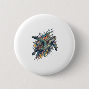 Chapa Redonda De 5 Cm Diseño vectorial de salpicadura de tortuga marina