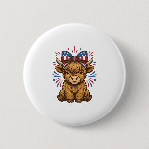 Chapa Redonda De 5 Cm Diseño vectorial de vaca de las Highlands patrióti