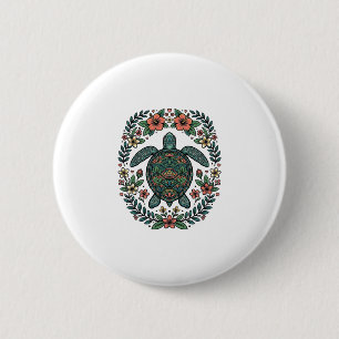 Chapa Redonda De 5 Cm Diseño vectorial floral de tortuga marina vintage_