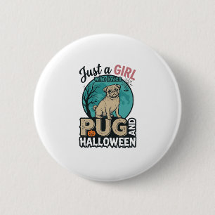 Chapa Redonda De 5 Cm Diseño vectorial vintage de niña pug Halloween (2)