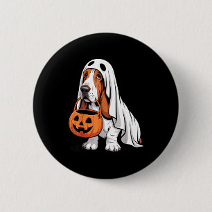 Chapa Redonda De 5 Cm Disfraz de fantasma de perro basset hound lindo co