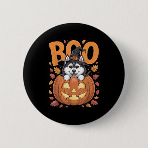 Chapa Redonda De 5 Cm Disfraz de Husky en calabaza Halloween Husky Siber