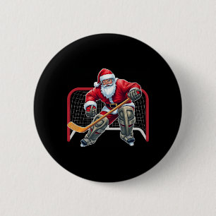 Chapa Redonda De 5 Cm Disfraz de portero de hockey sobre hielo de Santa