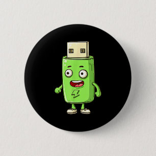 Chapa Redonda De 5 Cm Disfraz de USB verde feliz