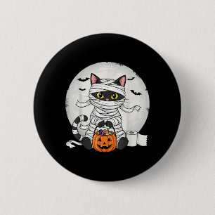 Chapa Redonda De 5 Cm Disfraz Divertido de Momia Gata Negra para Hallowe