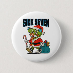 Chapa Redonda De 5 Cm Disfraz Sick Seven 67 divertido Navidad Santa homb