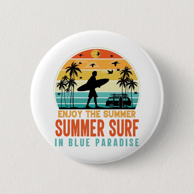 CHAPA REDONDA DE 5 CM DISFRUTE DEL SURF DE VERANO EN PARAÍSO AZUL (Anverso)
