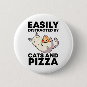 Chapa Redonda De 5 Cm Distraído Fácilmente Por Gatos Y Pizza Kawaii Cat 